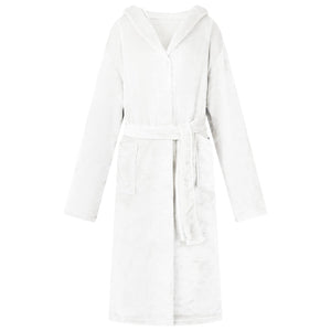 Weißer Flanell Hoodie Bademantel XL