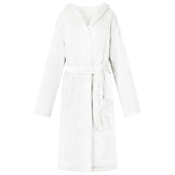 Weißer Flanell Hoodie Bademantel XL