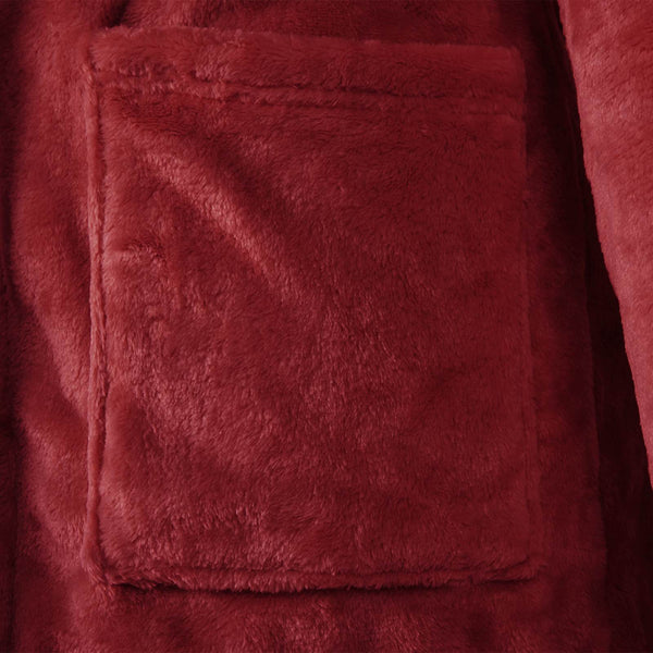 Bordeauxroter Flanell Hoodie Bademantel - L