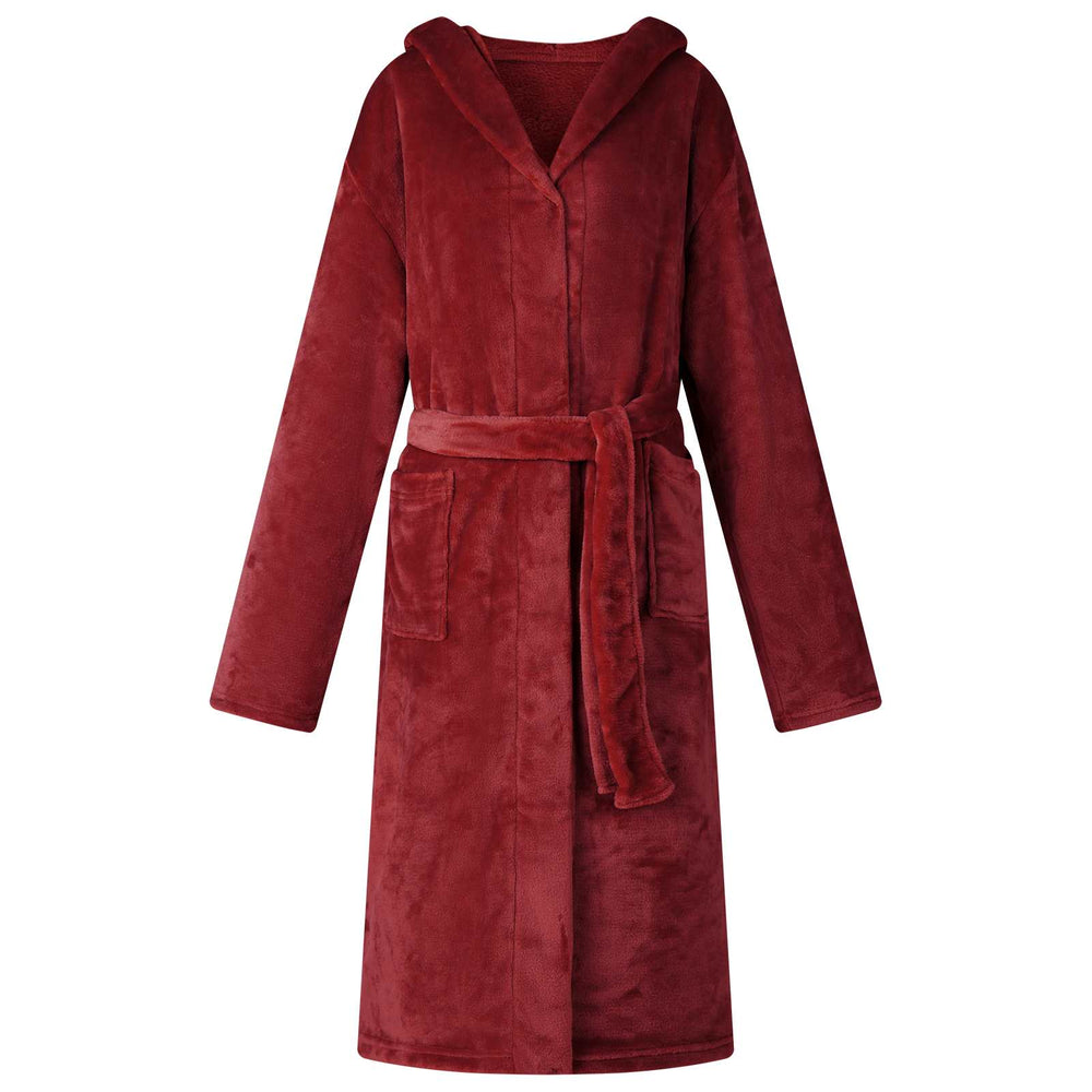 Bordeauxroter Flanell Hoodie Bademantel XXL