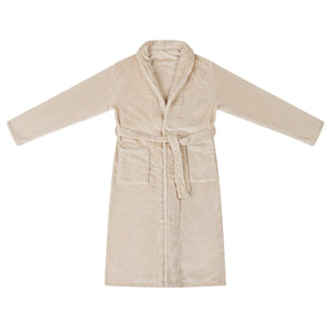 Beige Flanell Bademantel ohne Kapuze - M