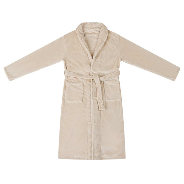 Beige Flanell Bademantel ohne Kapuze - Größe L