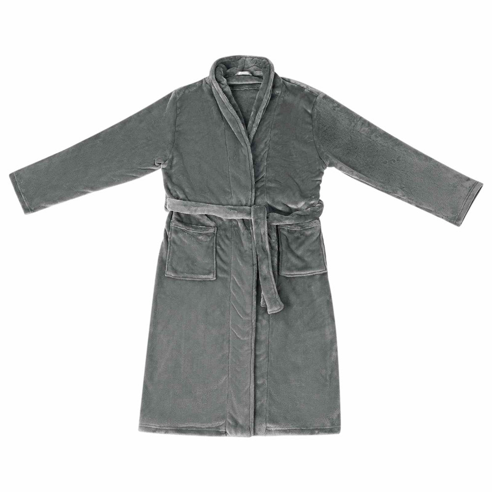 Dunkelgrauer Flanell Bademantel ohne Kapuze XXXL