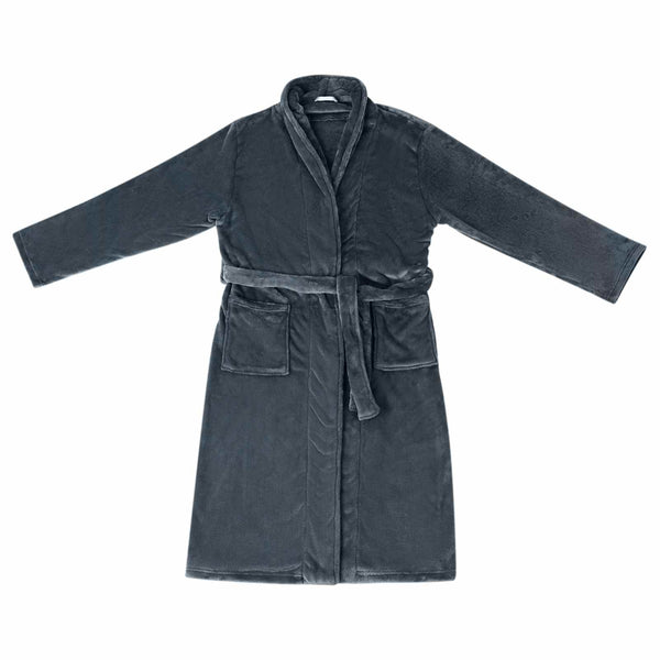 Marineblauer Flanell Bademantel ohne Kapuze - L