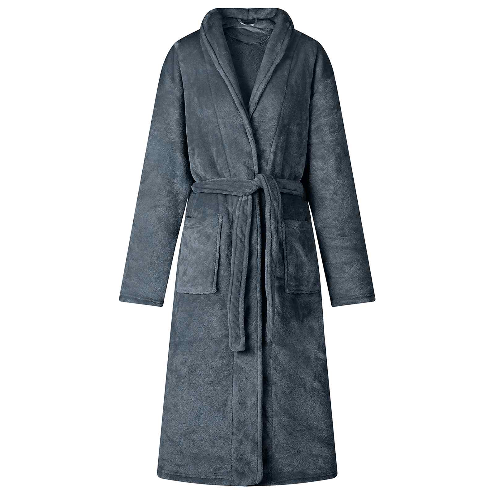 Marineblauer Flanell Bademantel XL