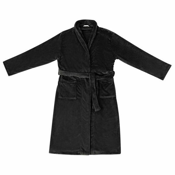 Schwarzer Flanell Bademantel ohne Kapuze - S
