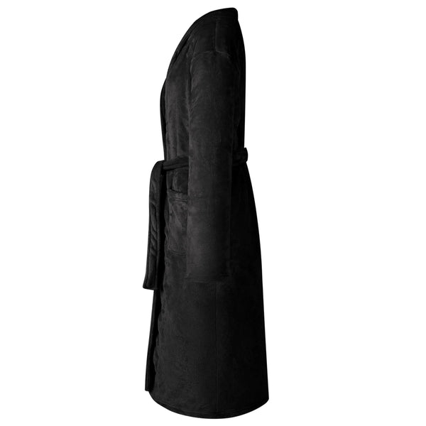 Schwarzer Flanell Bademantel ohne Kapuze - S