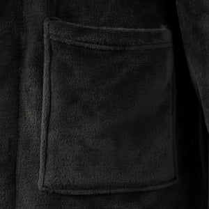 Schwarzer Flanell Bademantel ohne Kapuze - M