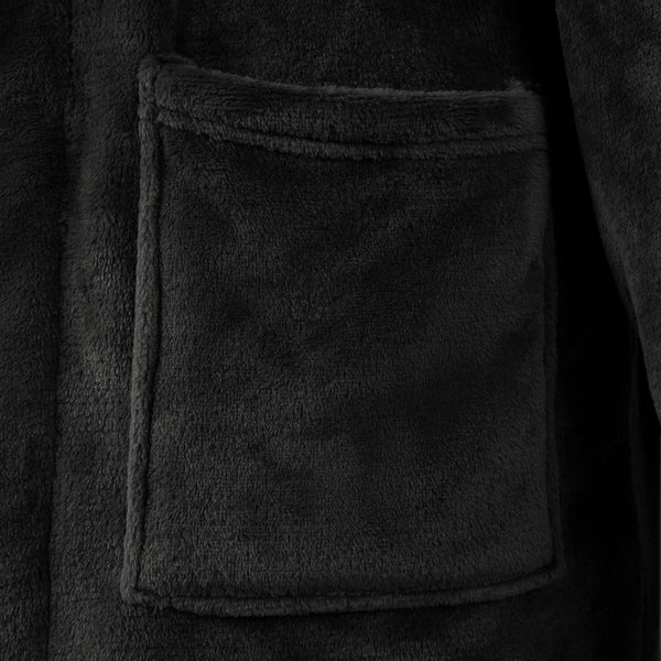 Schwarzer Flanell Bademantel ohne Kapuze - M