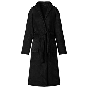 Schwarzer Flanell Bademantel ohne Kapuze - M