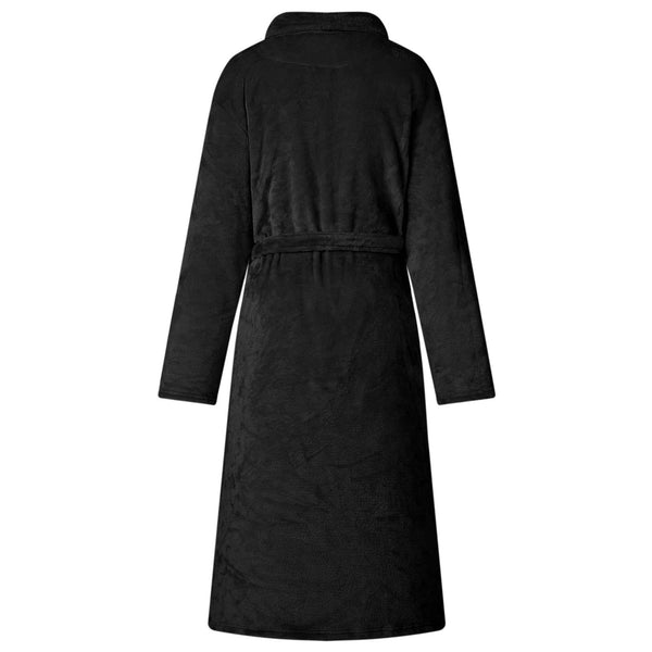 Schwarzer Flanell Bademantel ohne Kapuze - M