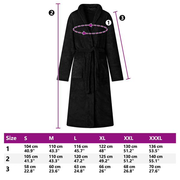 Schwarzer Flanell Bademantel ohne Kapuze - XL