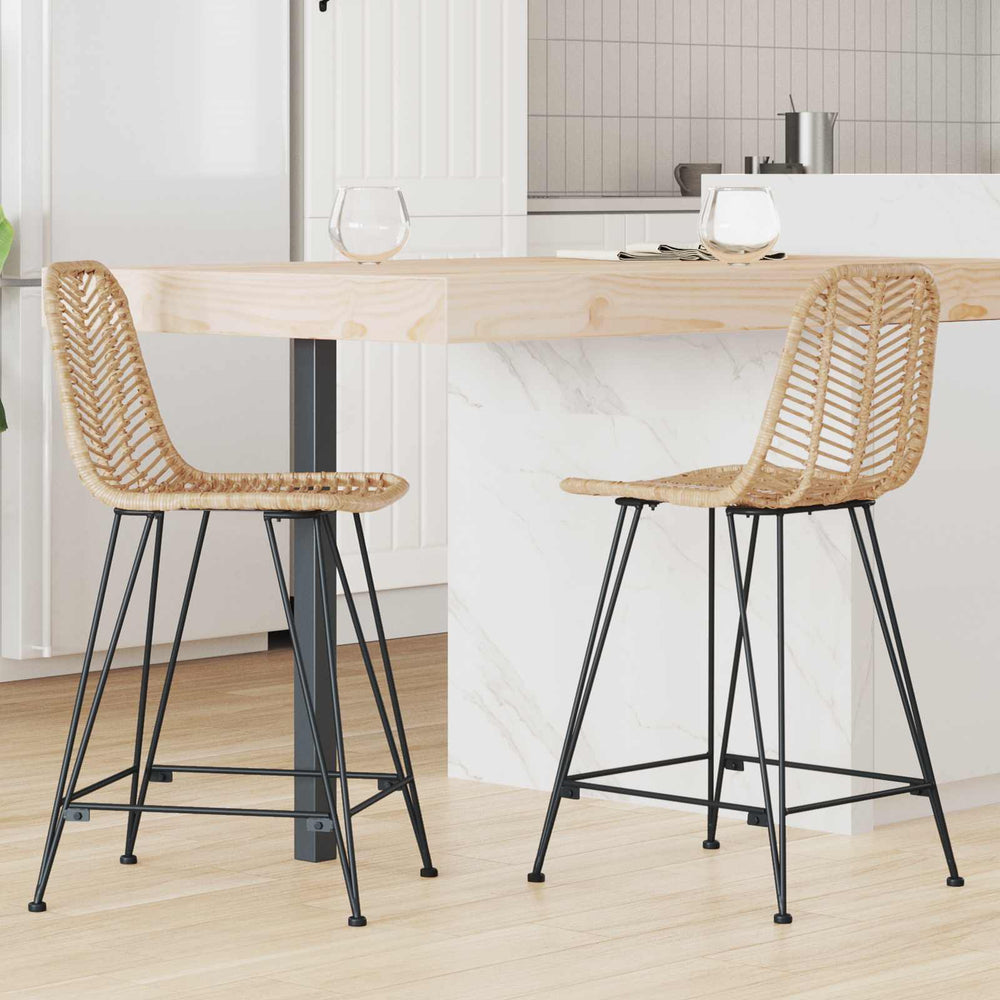 Barstühle 2er Set Natur Rattan Eisen