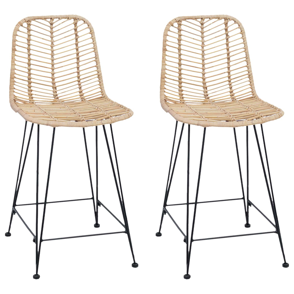 Barstühle 2er Set Natur Rattan Eisen