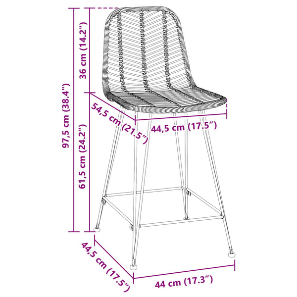vidaXL Tabouret de bar 2 pcs Naturel 44,5 x 54,5 x 97,5 cm Rotin et fer