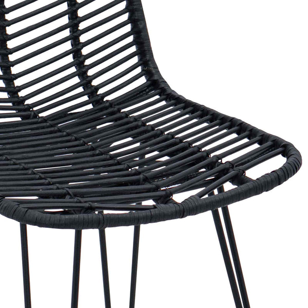 Barstühle 2er Set, Rattan & Eisen, Schwarz