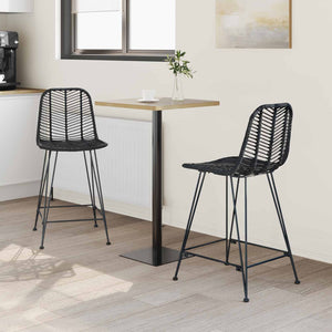 Barstühle 2er Set, Rattan & Eisen, Schwarz