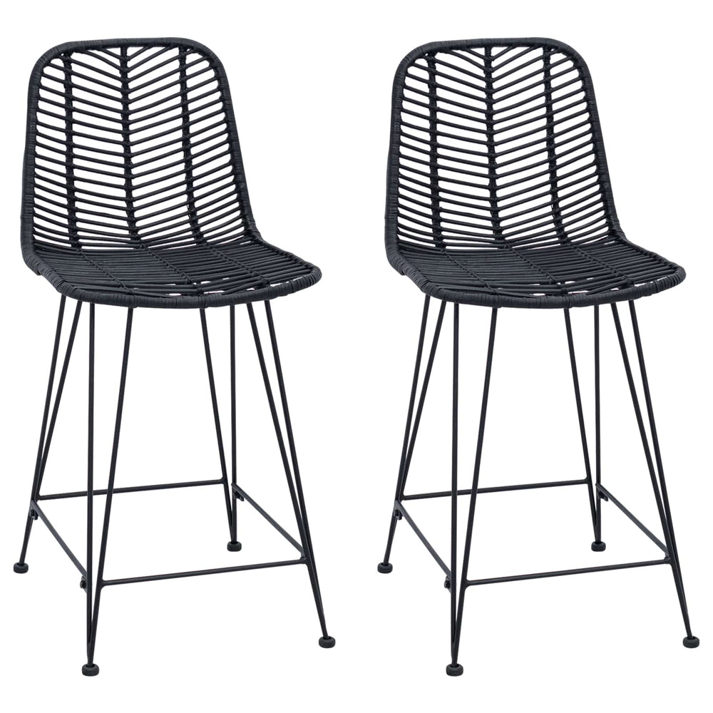 Barstühle 2er Set, Rattan & Eisen, Schwarz