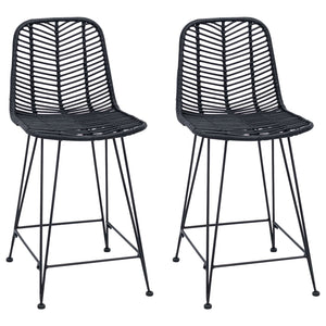 Barstühle 2er Set, Rattan & Eisen, Schwarz