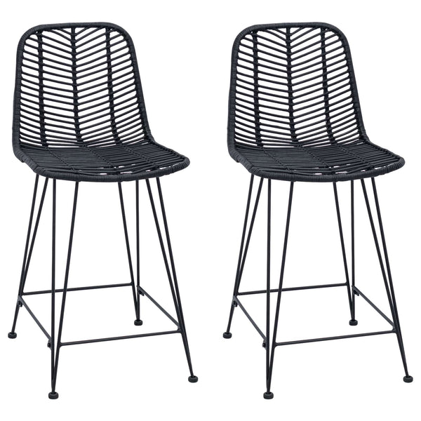 Barstühle 2er Set, Rattan & Eisen, Schwarz