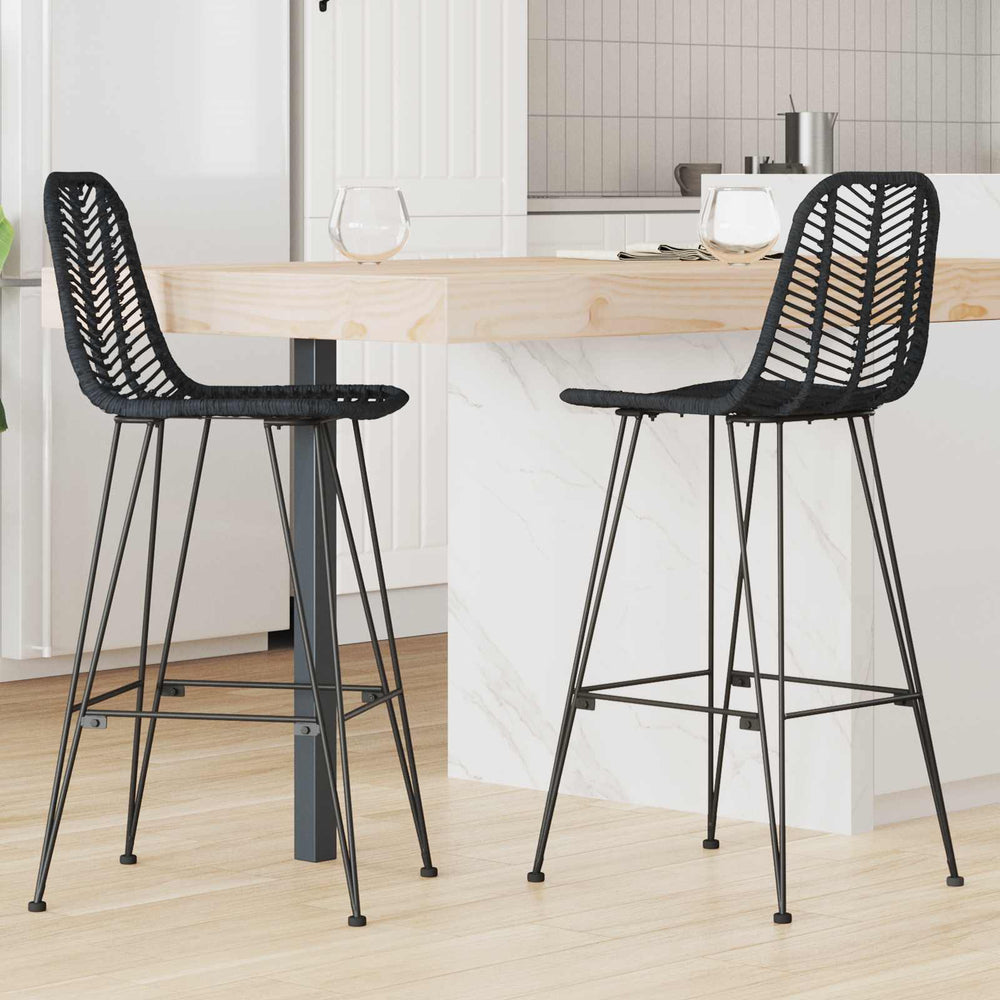 vidaXL Tabouret de bar 2 pcs Noir 44,5 x 53 x 111 cm Rotin et fer