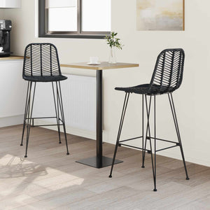 Barstühle 2er Set Schwarz Rattan