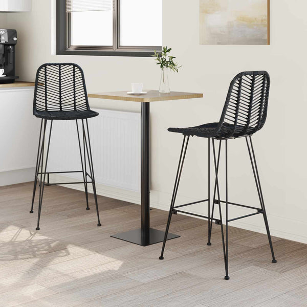 Barstühle 2er Set Schwarz Rattan