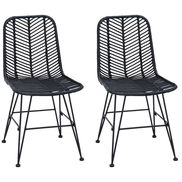 Schwarze Esszimmerstühle 2er Set Rattan
