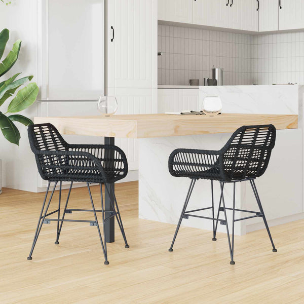 Esszimmerstühle 2er Set Schwarz Rattan