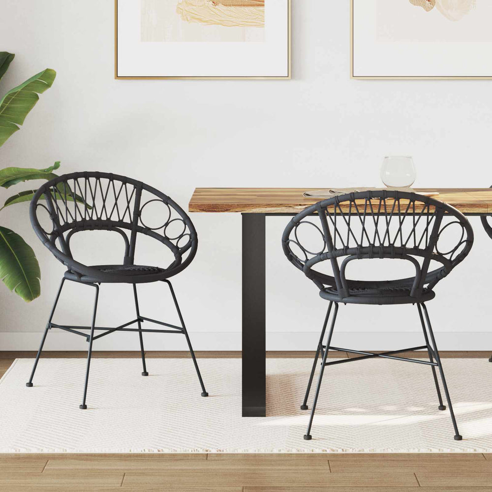 Esszimmerstühle 2er Set Rattan Schwarz