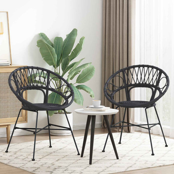 Esszimmerstühle 2er Set Rattan Schwarz