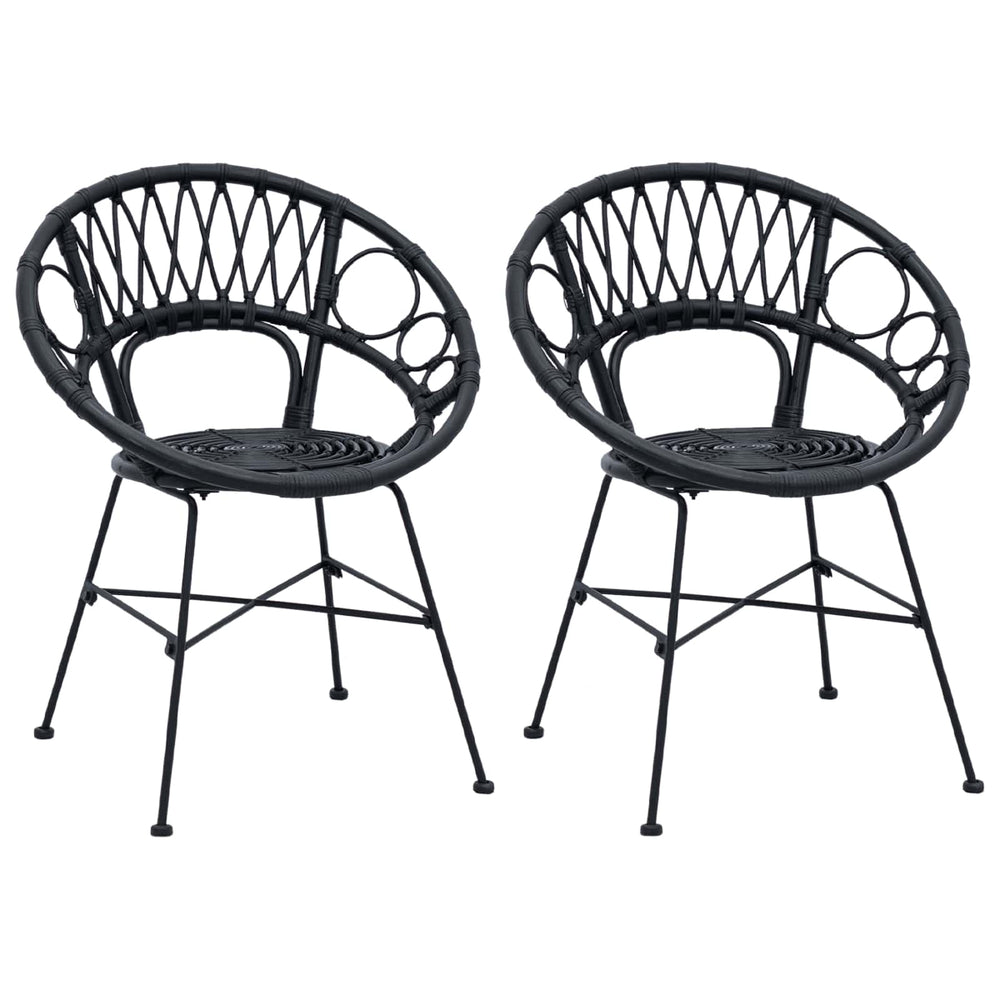Esszimmerstühle 2er Set Rattan Schwarz