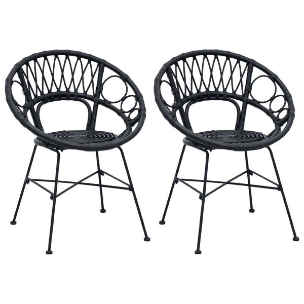 Esszimmerstühle 2er Set Rattan Schwarz