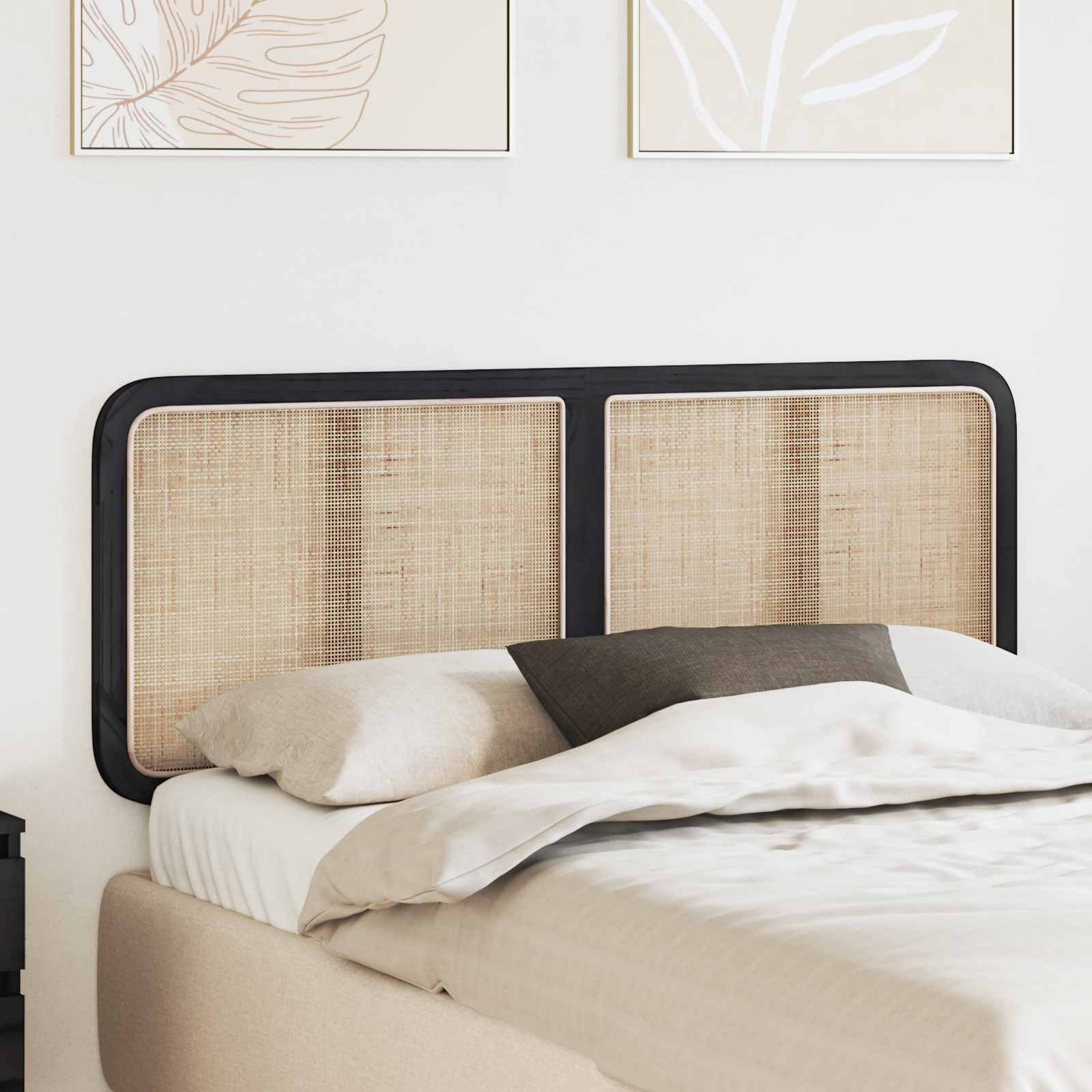 Schwarzes Rattan Kopfteil 140 cm