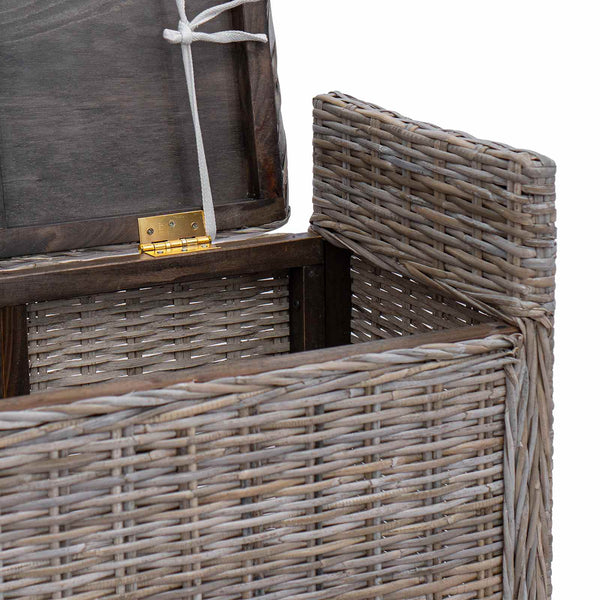Sitzbank Rattan Grau 110 cm mit Stauraum