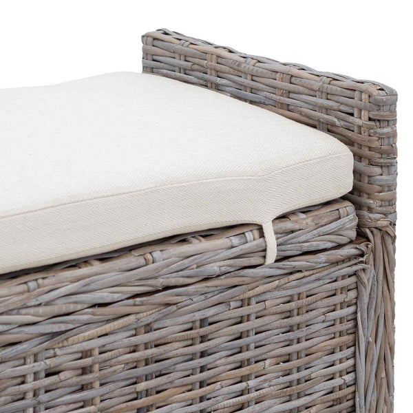 Sitzbank Rattan Grau 110 cm mit Stauraum