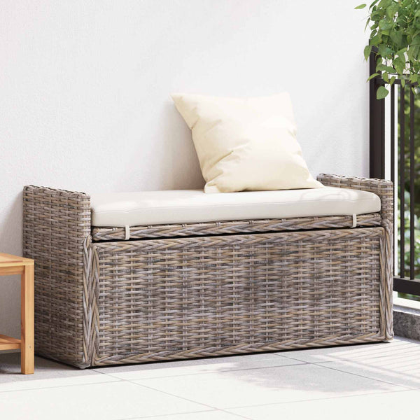 Sitzbank Rattan Grau 110 cm mit Stauraum