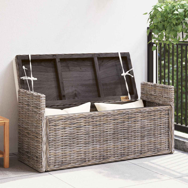 Sitzbank Rattan Grau 110 cm mit Stauraum