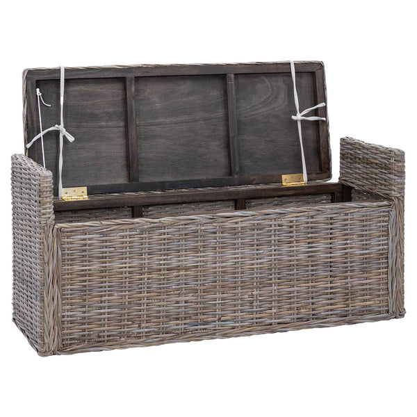 Sitzbank Rattan Grau 110 cm mit Stauraum
