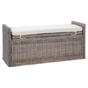 Sitzbank Rattan Grau 110 cm mit Stauraum