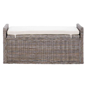 Sitzbank Rattan Grau 110 cm mit Stauraum
