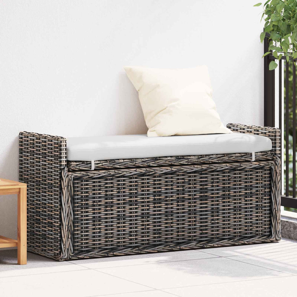Sitzbank mit Stauraum, Rattan, Schwarz