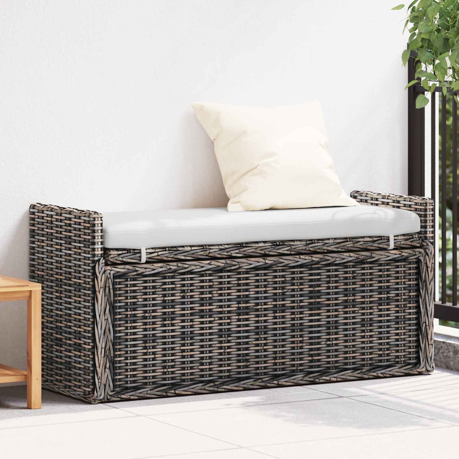 Sitzbank mit Stauraum, Rattan, Schwarz