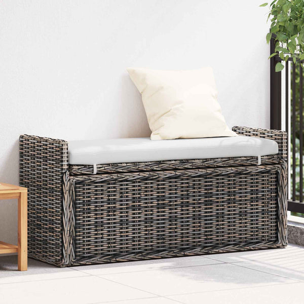 Sitzbank mit Stauraum, Rattan, Schwarz