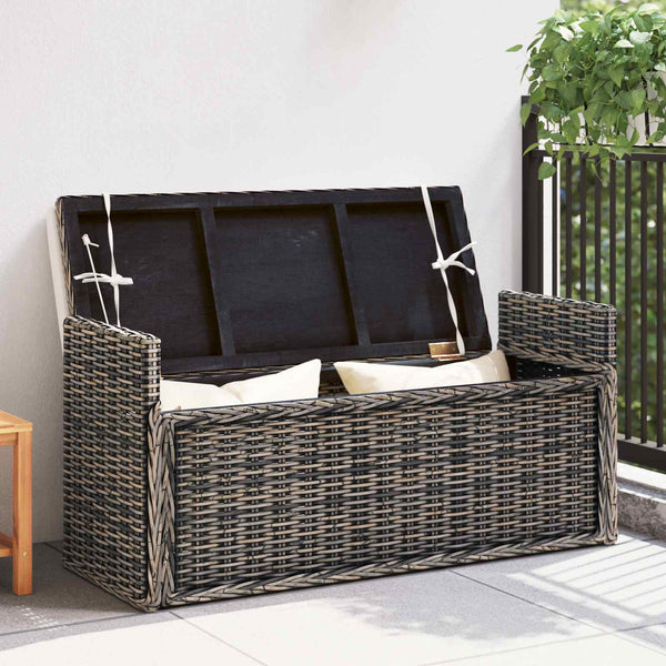 Sitzbank mit Stauraum, Rattan, Schwarz