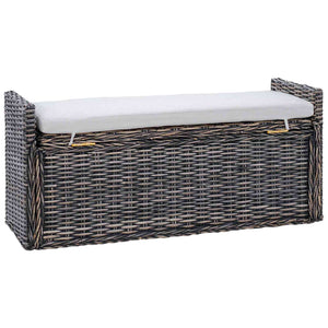 Sitzbank mit Stauraum, Rattan, Schwarz