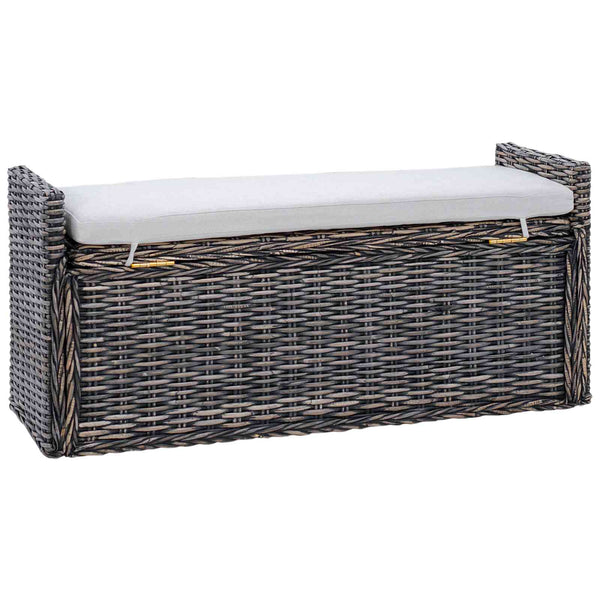Sitzbank mit Stauraum, Rattan, Schwarz