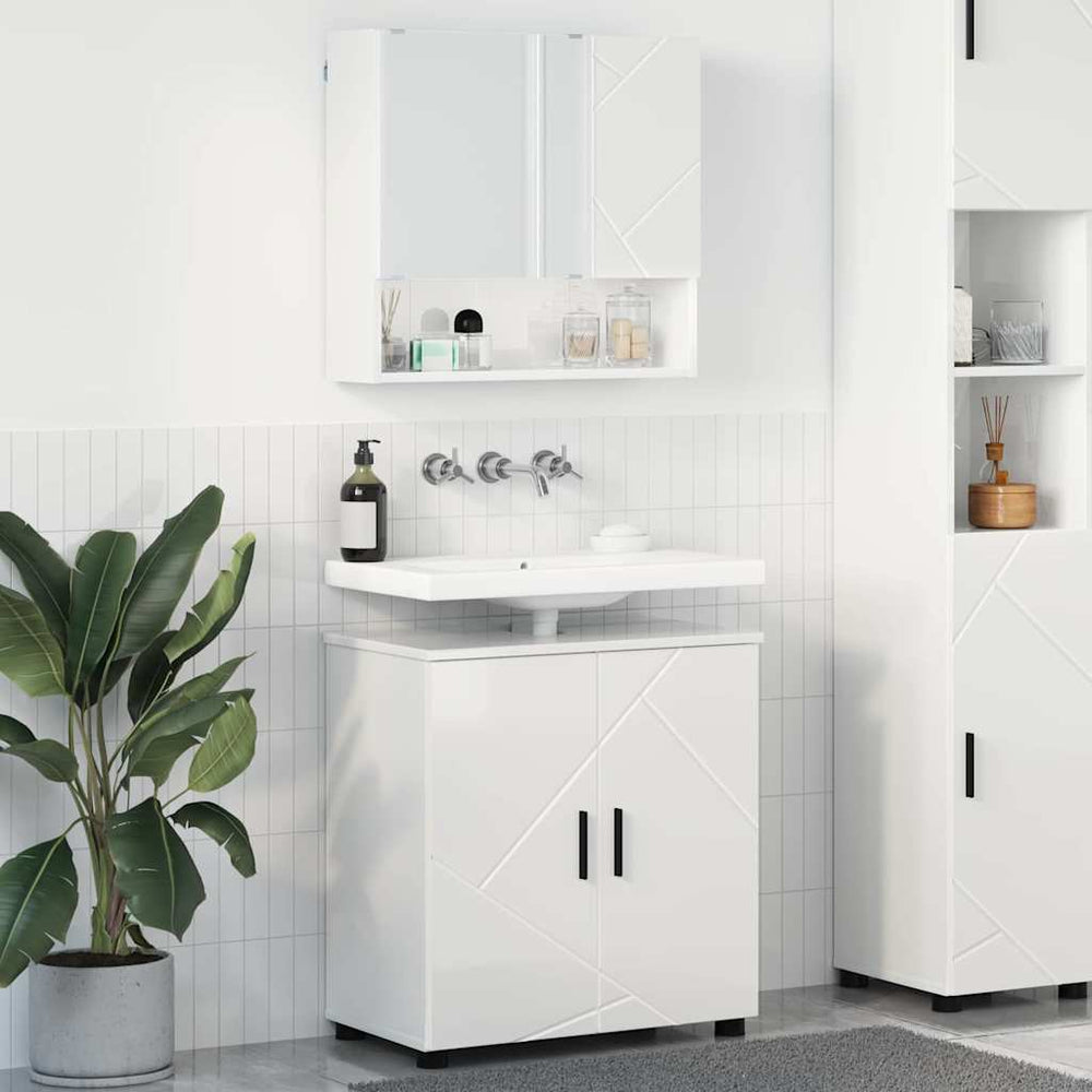 vidaXL Ensemble de meubles de salle de bain 2 pcs Blanc brillant Bois d'ingénierie et métal