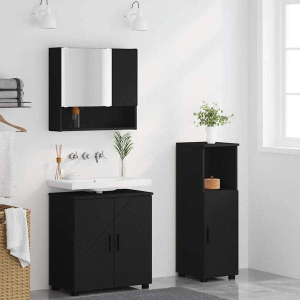 Schwarzes 3-tlg. Badezimmermöbel-Set
