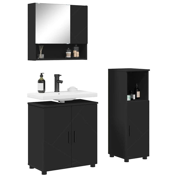 Schwarzes 3-tlg. Badezimmermöbel-Set
